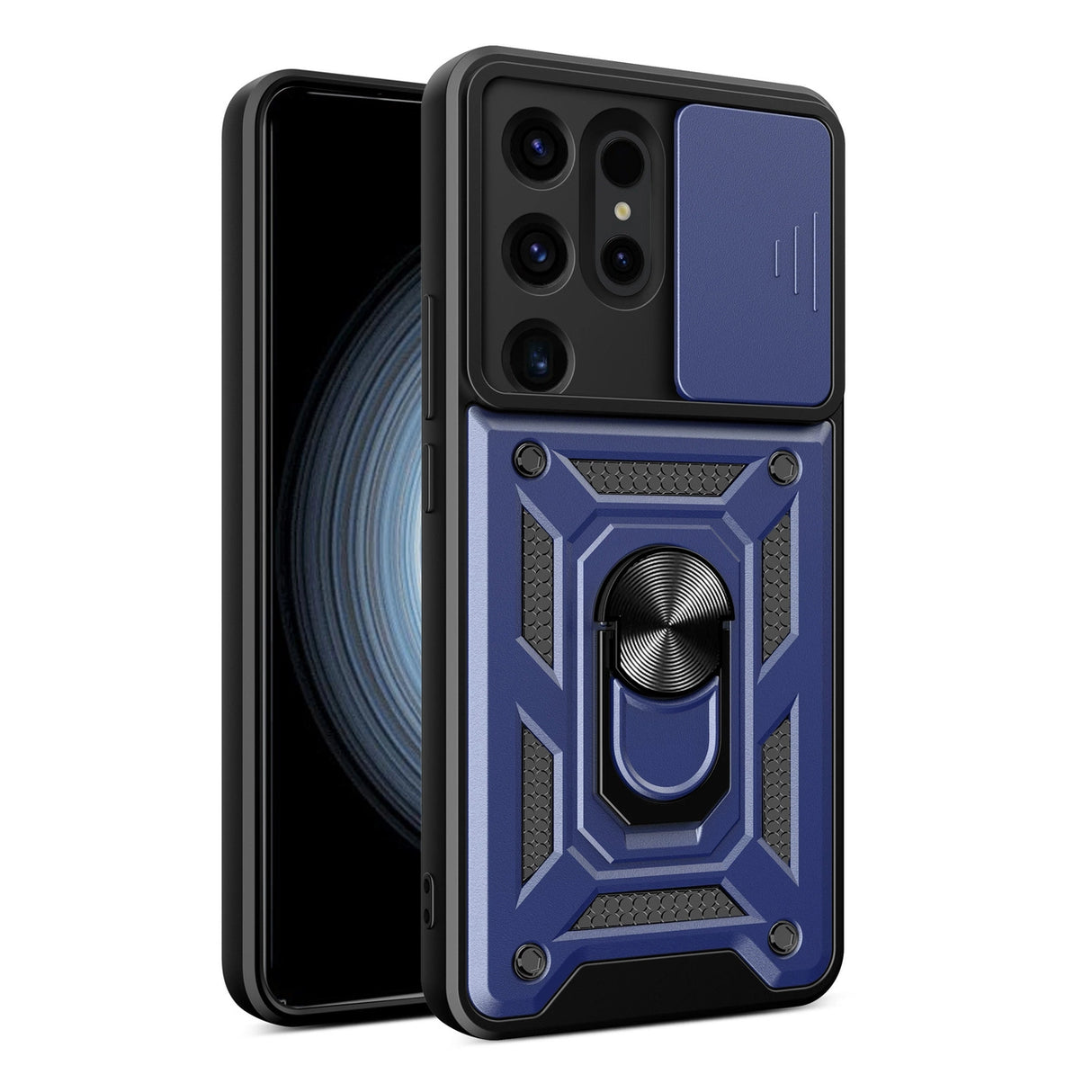 Hybrid Armor Camshield-hylster til Samsung Galaxy S24 Ultra med kameraomslag - blå