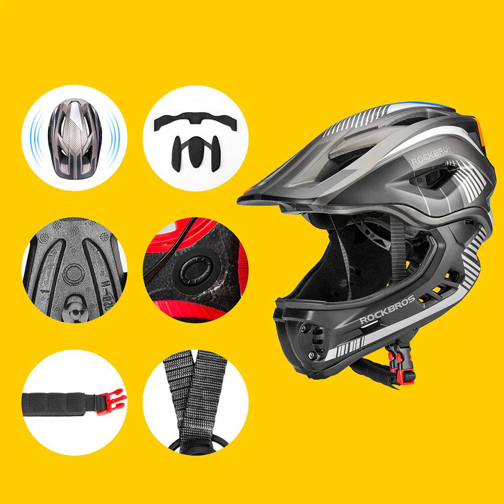Rockbros TT-32SBTG-S children's bicycle helmet with removable chinbar, size S - gray