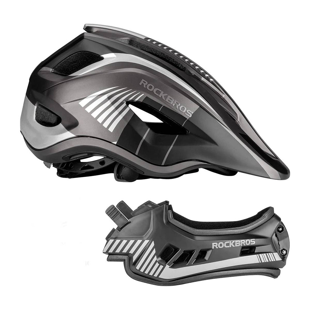 Rockbros TT-32SBTG-S children's bicycle helmet with removable chinbar, size S - gray