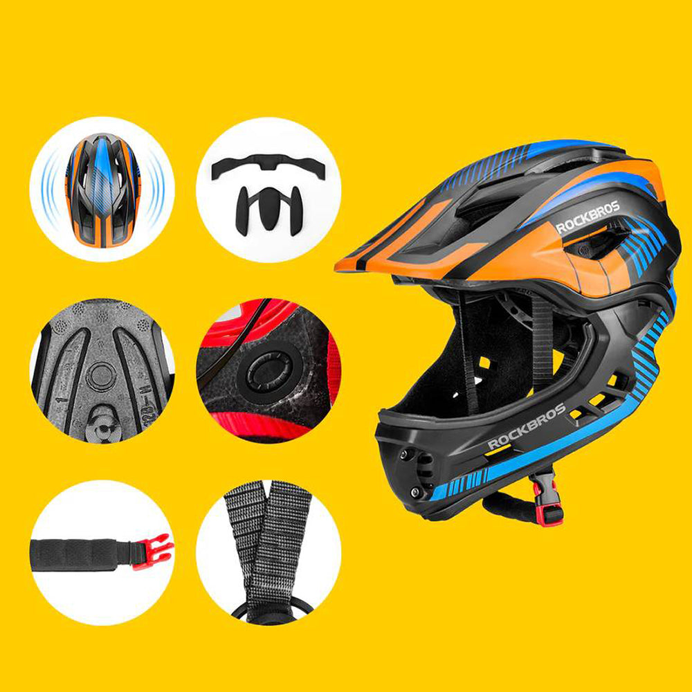 Rockbros TT-32SOBL-S Children's Bike Helmet with Detachable Chin Size S - Black and Orange