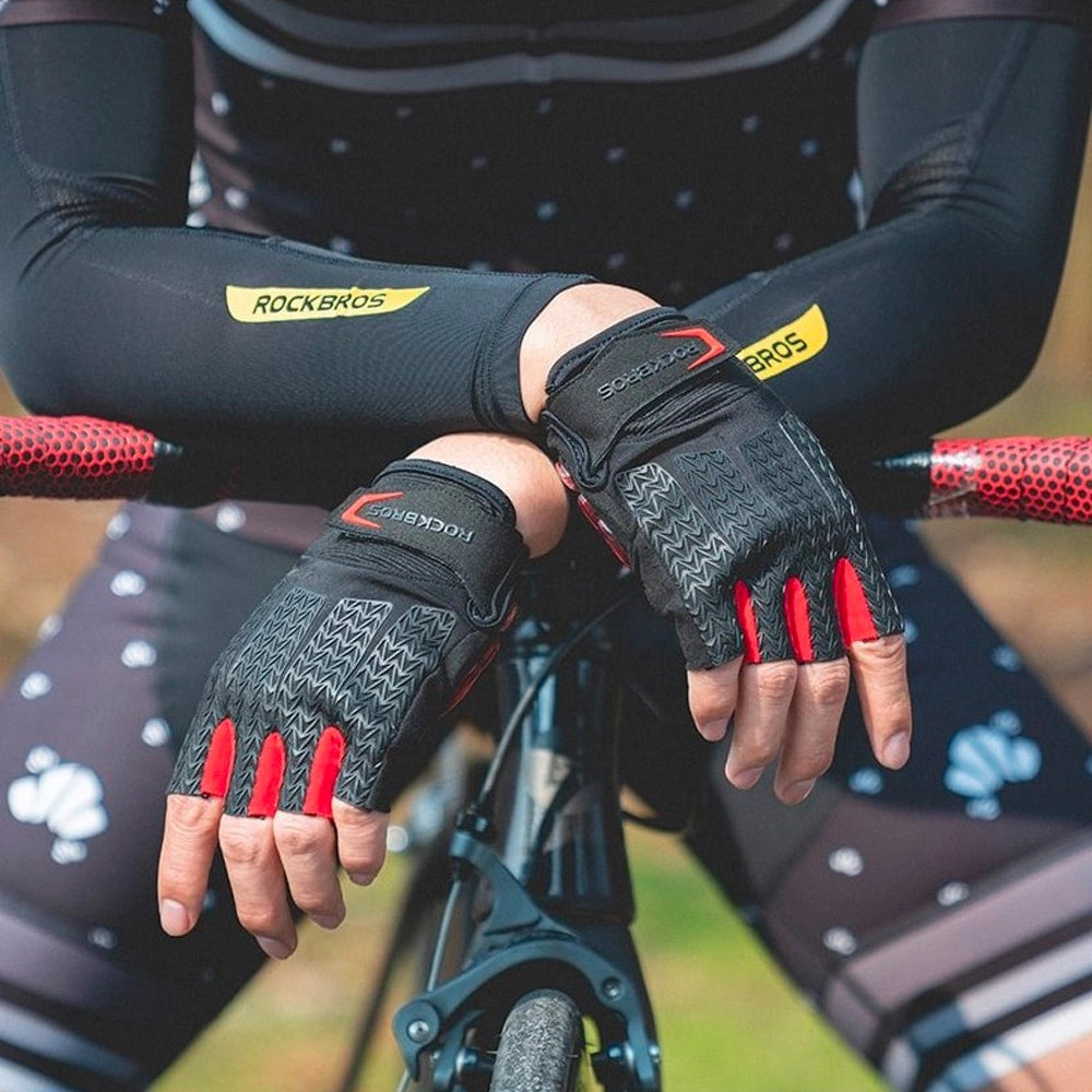 Rockbros S169BR M cykelhandsker med gelindlæg - sort og rød