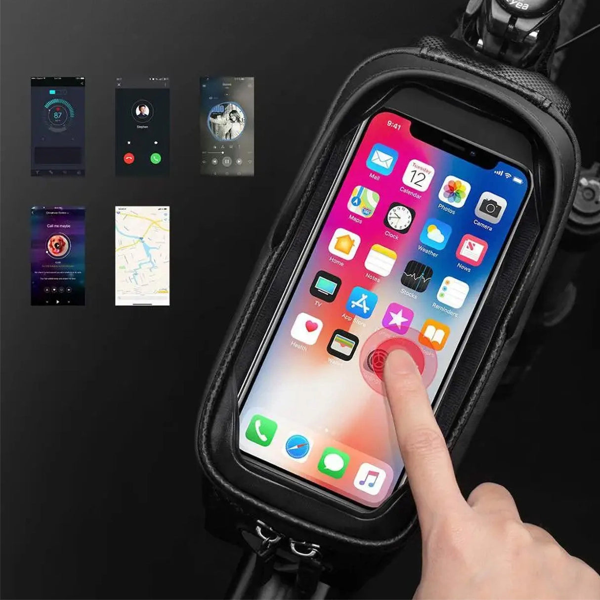 Rockbros B68 cykeltaske til pansret ramme med telefonlomme og dække 1,7l - sort