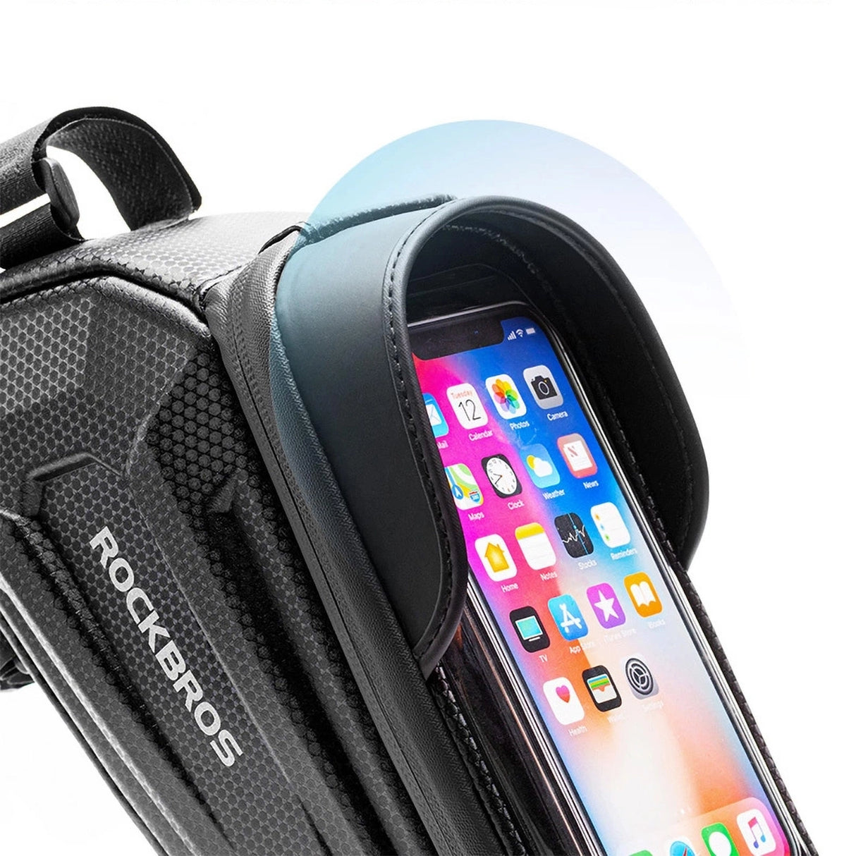 Rockbros B68 cykeltaske til pansret ramme med telefonlomme og dække 1,7l - sort