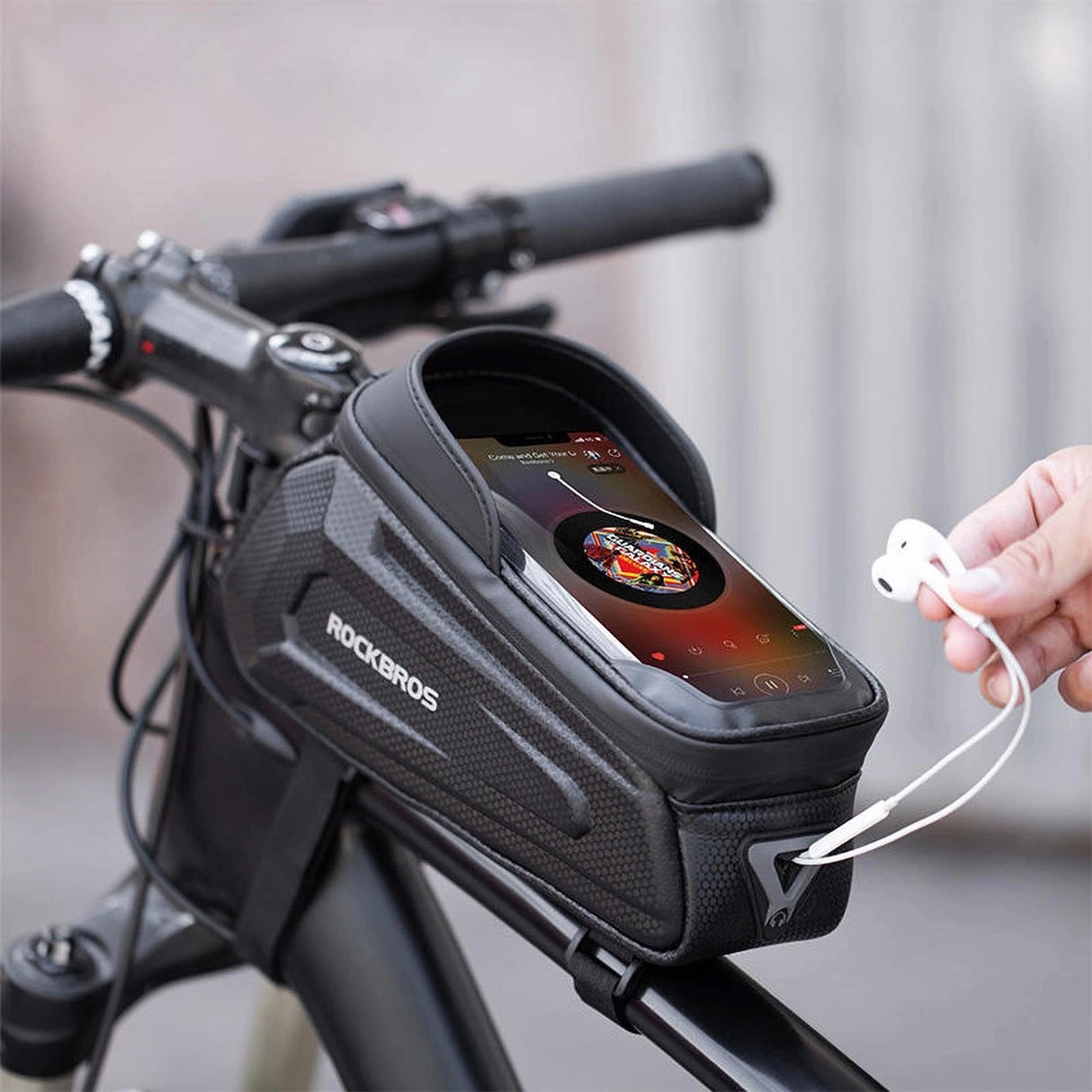 Rockbros B68 cykeltaske til pansret ramme med telefonlomme og dække 1,7l - sort