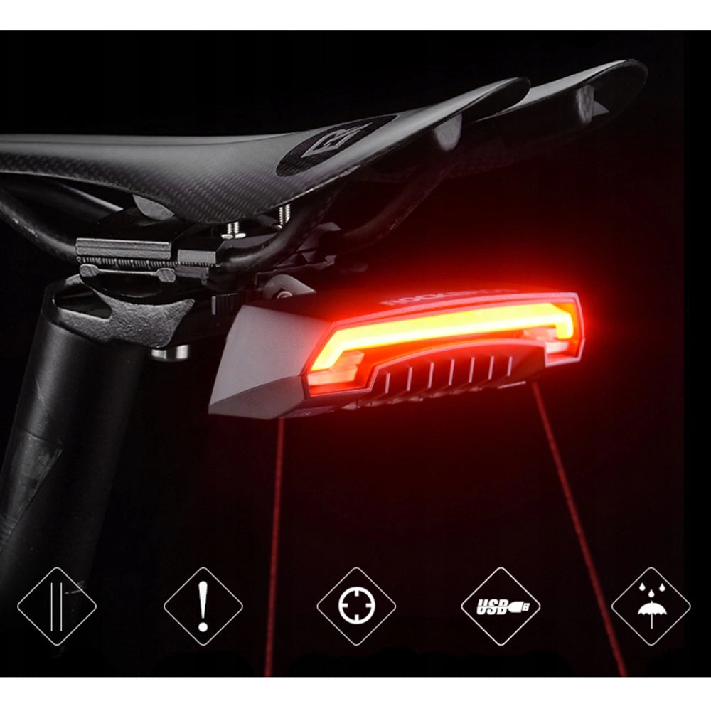 Rockbros LKWD-R1 baghjulslys med laser og fjernbetjening + Micro USB - USB-A-kabel - sort