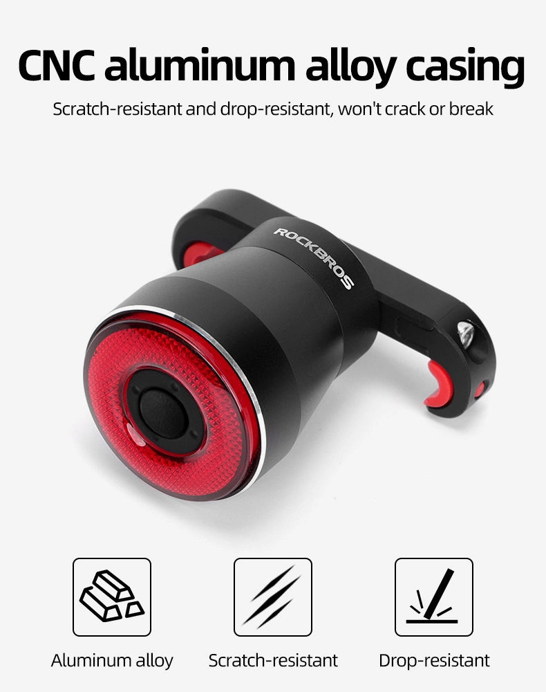 Rockbros Q5 baglys med intelligent stopsystem - sort