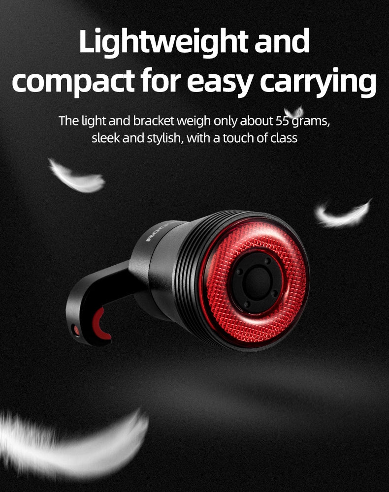 Rockbros Q5 baglys med intelligent stopsystem - sort