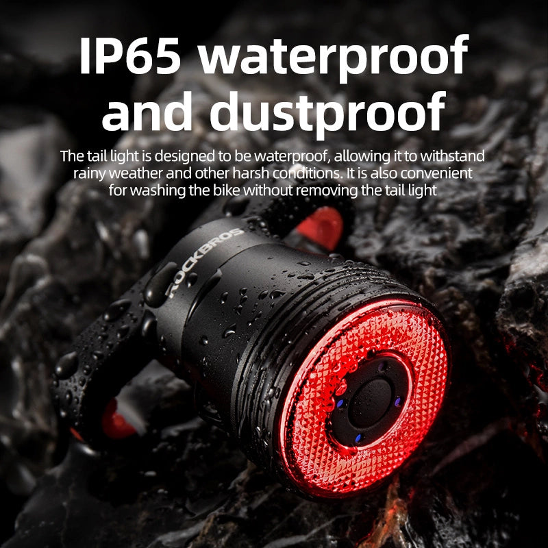 Rockbros Q5 baglys med intelligent stopsystem - sort