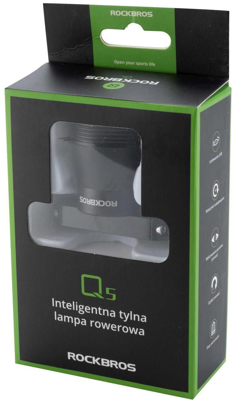 Rockbros Q5 baglys med intelligent stopsystem - sort