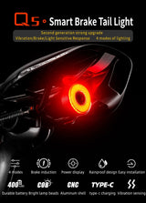 Rockbros Q5 baglys med intelligent stopsystem - sort