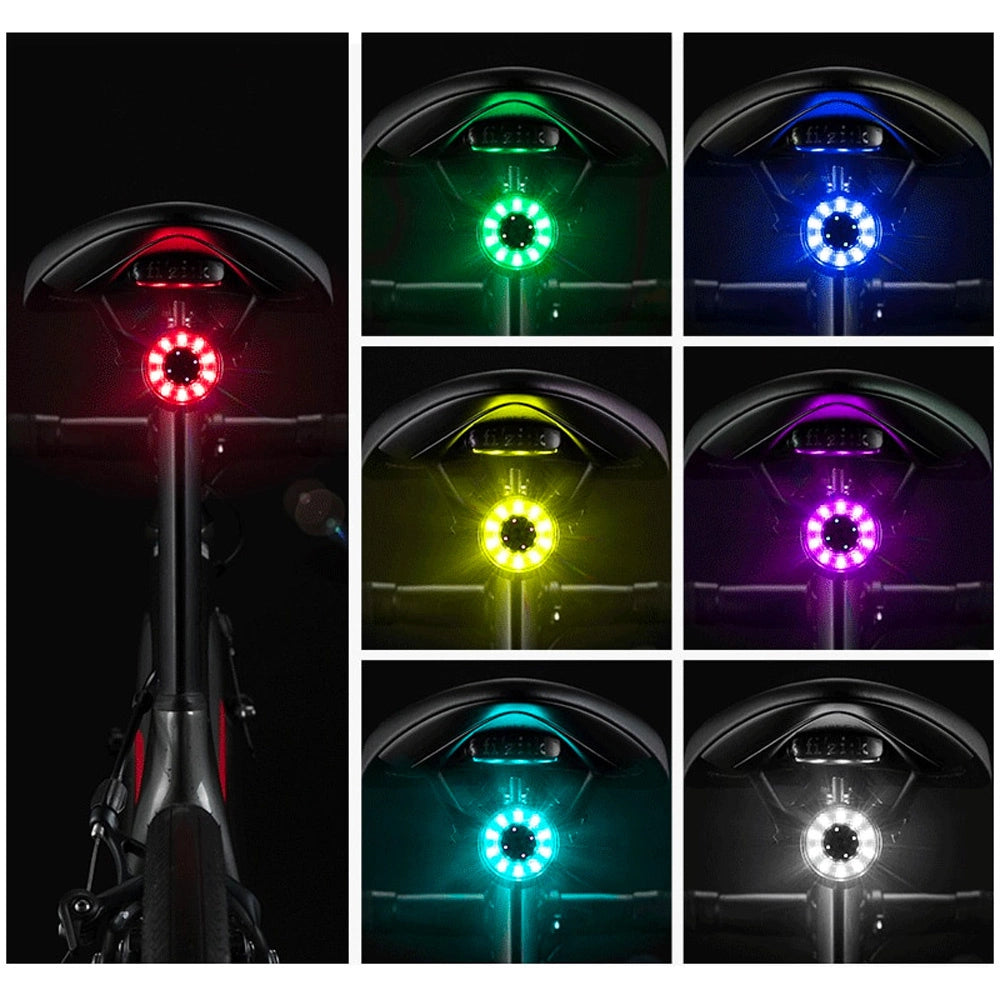 Rockbros Q1 baghjulslys 7 Farve LED + USB-C - USB-A-kabel - sort