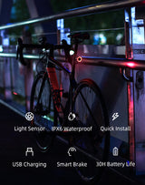 Rockbros Q3 baglys med smart stop system - sort