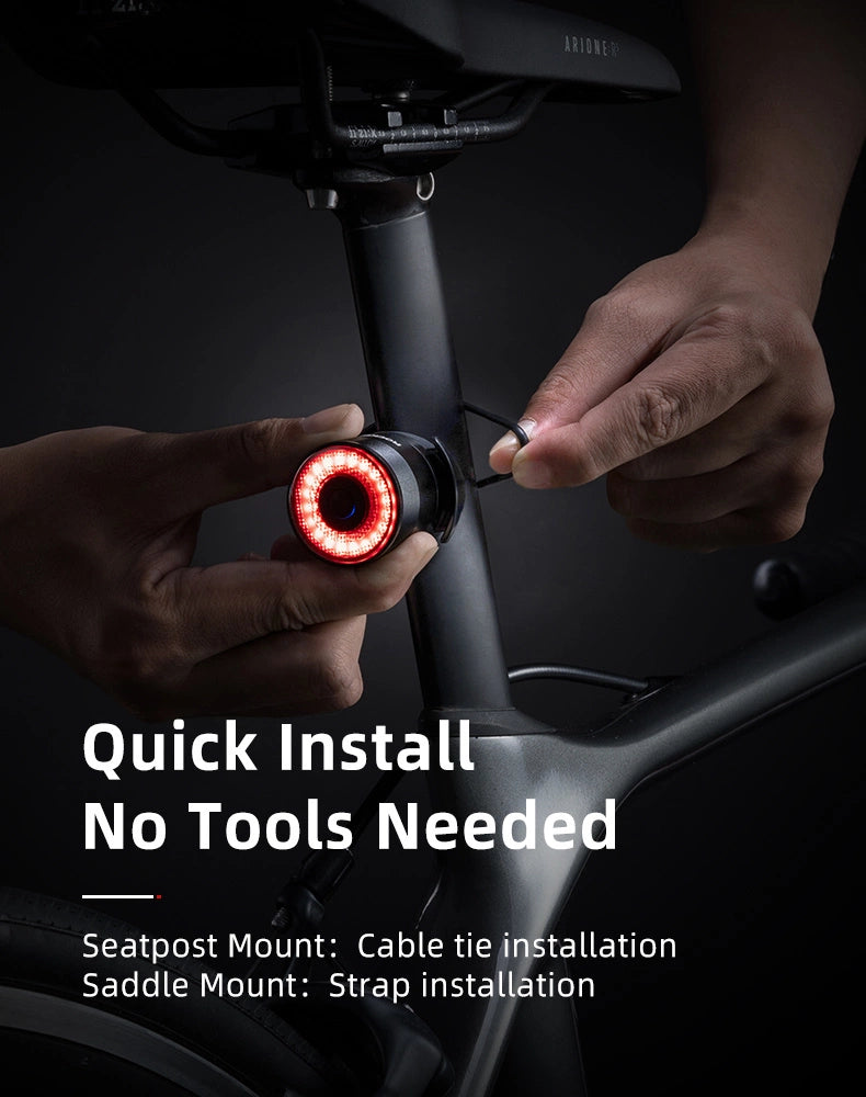 Rockbros Q3 baglys med smart stop system - sort