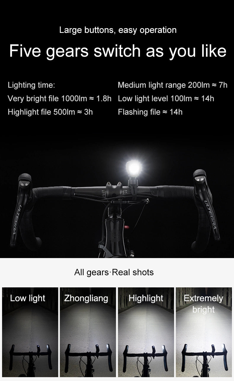 Rockbros V9M-1000 forhjulslys 1000lm - sort