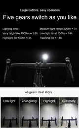 Rockbros V9M-1000 forhjulslys 1000lm - sort