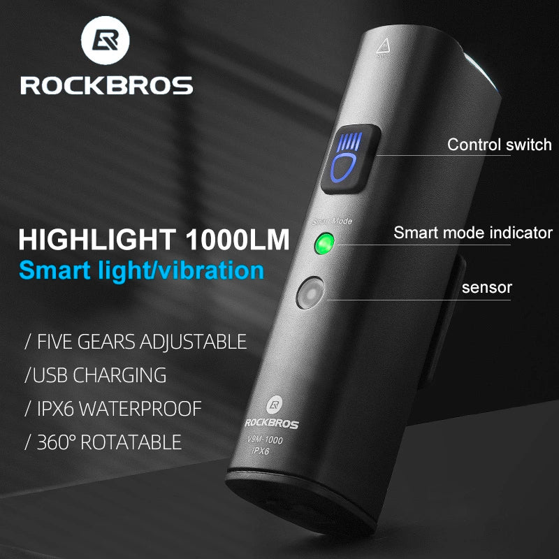 Rockbros V9M-1000 forhjulslys 1000lm - sort
