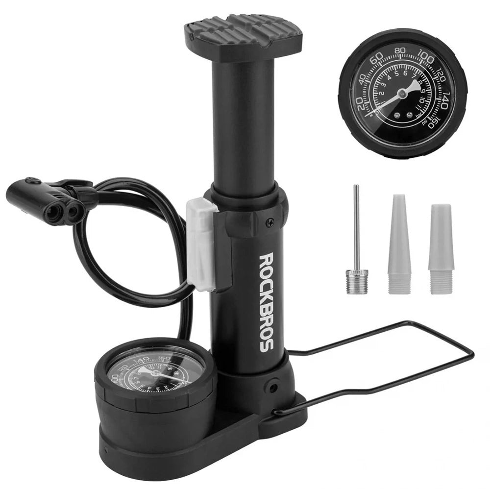 Rockbros 42610002001 gulvcykelpumpe med trykmåler - sort