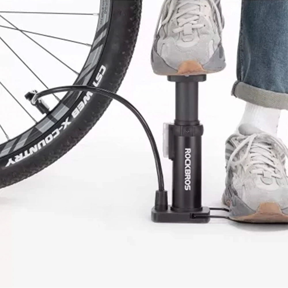 Rockbros 42610002001 gulvcykelpumpe med trykmåler - sort