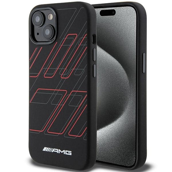 AMG Silicone Large Rhombuses Pattern MagSafe Case til iPhone 15/14/13 - sort