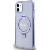 Guess Ring Stand Script Glitter MagSafe-hylster til iPhone 11 / Xr - lilla