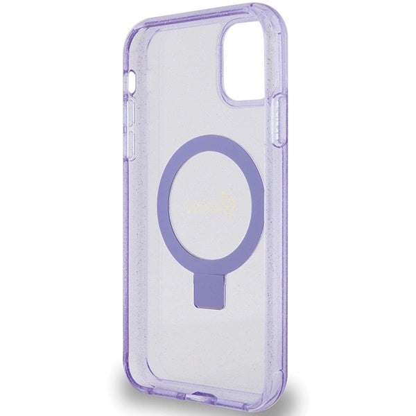 Guess Ring Stand Script Glitter MagSafe-hylster til iPhone 11 / Xr - lilla