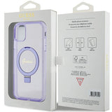 Guess Ring Stand Script Glitter MagSafe-hylster til iPhone 11 / Xr - lilla