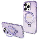 Guess Ring Stand Script Glitter MagSafe-hylster til iPhone 13 Pro Max - lilla