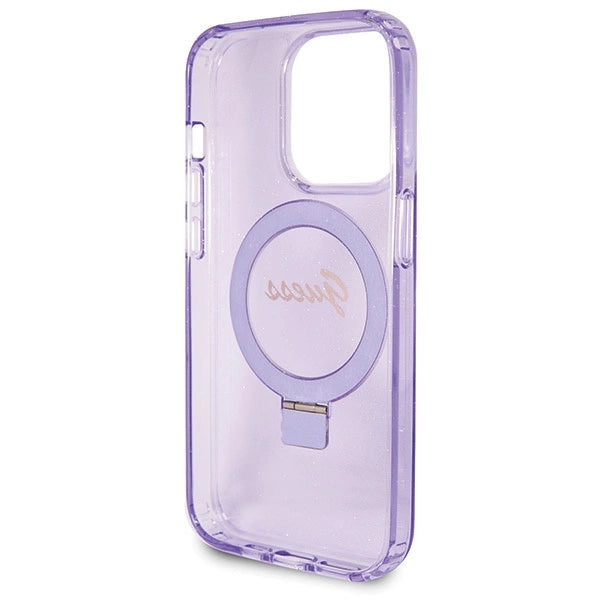 Guess Ring Stand Script Glitter MagSafe-hylster til iPhone 13 Pro Max - lilla