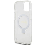Guess Ring Stand Script Glitter MagSafe-hylster til iPhone 15 / 14 / 13 - gennemsigtigt