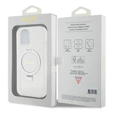 Guess Ring Stand Script Glitter MagSafe-hylster til iPhone 15 / 14 / 13 - gennemsigtigt