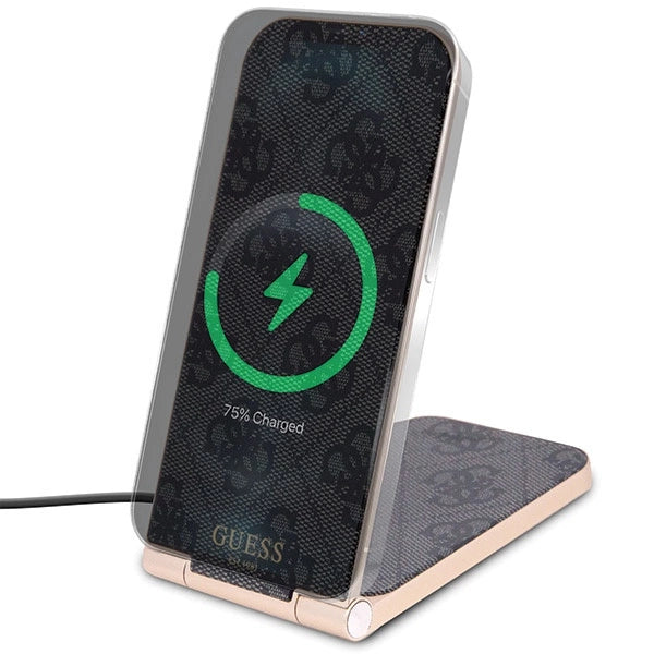 Guess 4G Pattern MagSafe foldable 2in1 15W induktiv oplader - sort