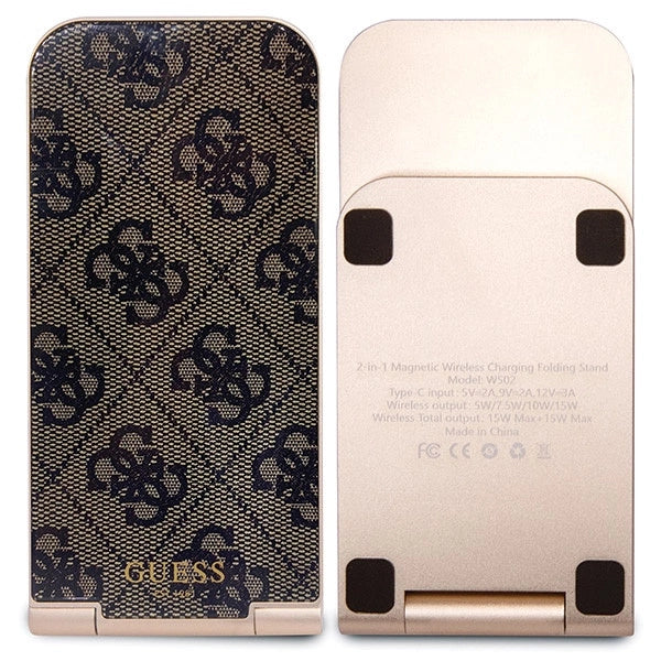 Guess 4G Pattern MagSafe foldable 2in1 15W induktiv oplader - brun