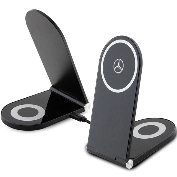 Mercedes Silver Stars MagSafe sammenklappelig 2in1 15W induktiv oplader - sort