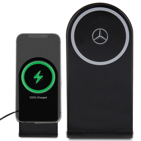Mercedes Silver Stars MagSafe sammenklappelig 2in1 15W induktiv oplader - sort