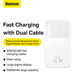 Baseus Comet Series powerbank med display 10000mAh 22.5W - hvid + USB-A - USB-C kabel