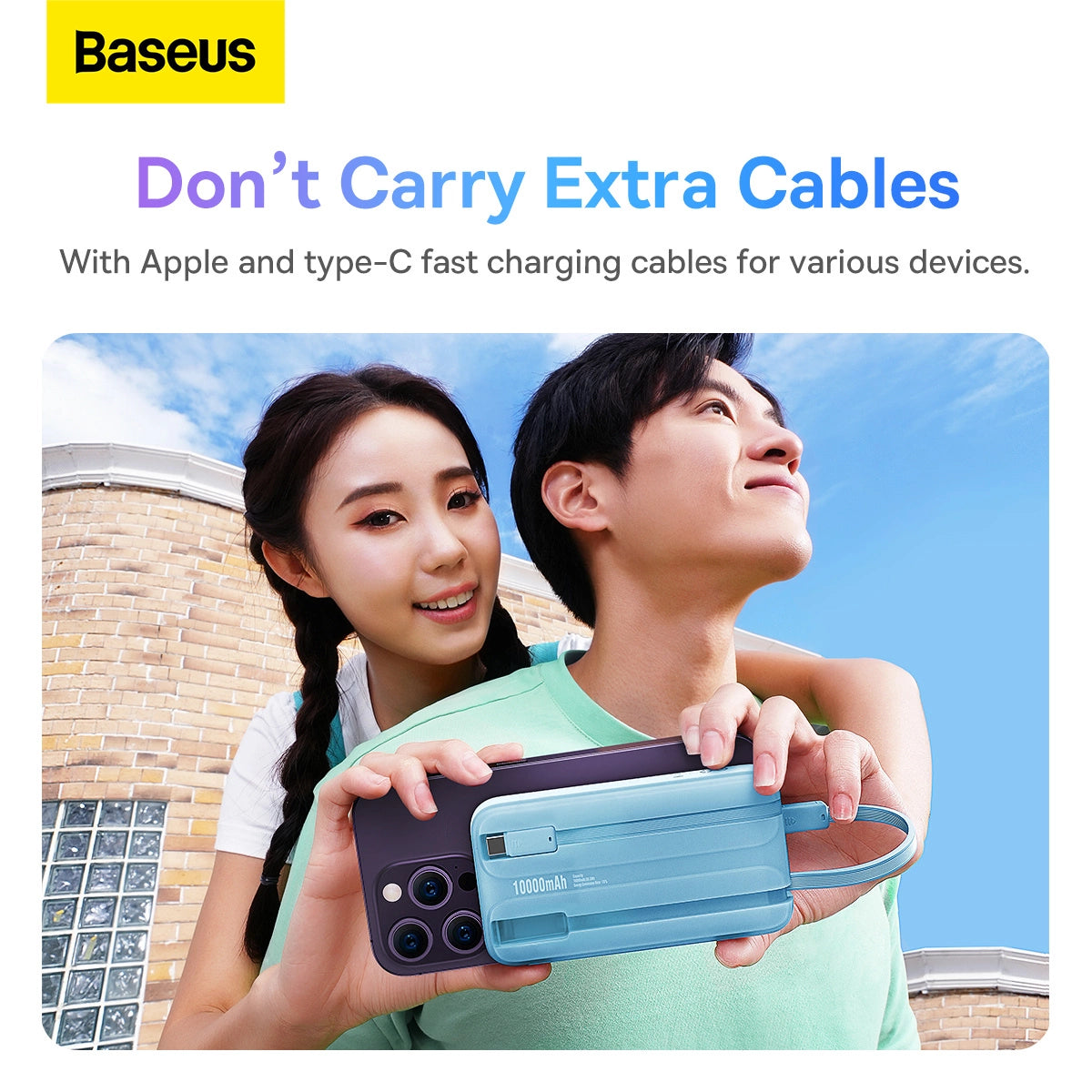 Baseus Comet Series powerbank med display 10000mAh 22.5W - blå + USB-A - USB-C kabel 0.3m - hvid