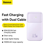 Baseus Comet Series powerbank med display 10000mAh 22.5W - lilla + USB-A / USB-C kabel