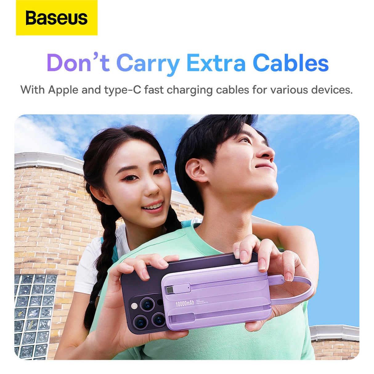 Baseus Comet Series powerbank med display 10000mAh 22.5W - lilla + USB-A / USB-C kabel