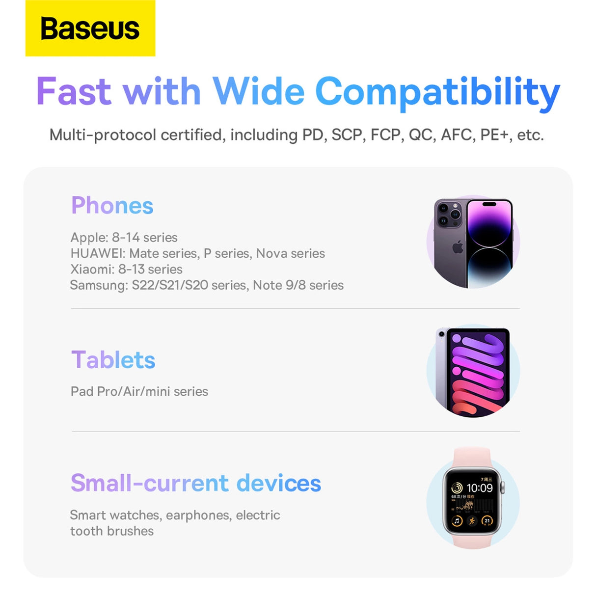 Baseus Comet Series powerbank med display 10000mAh 22.5W - lilla + USB-A / USB-C kabel