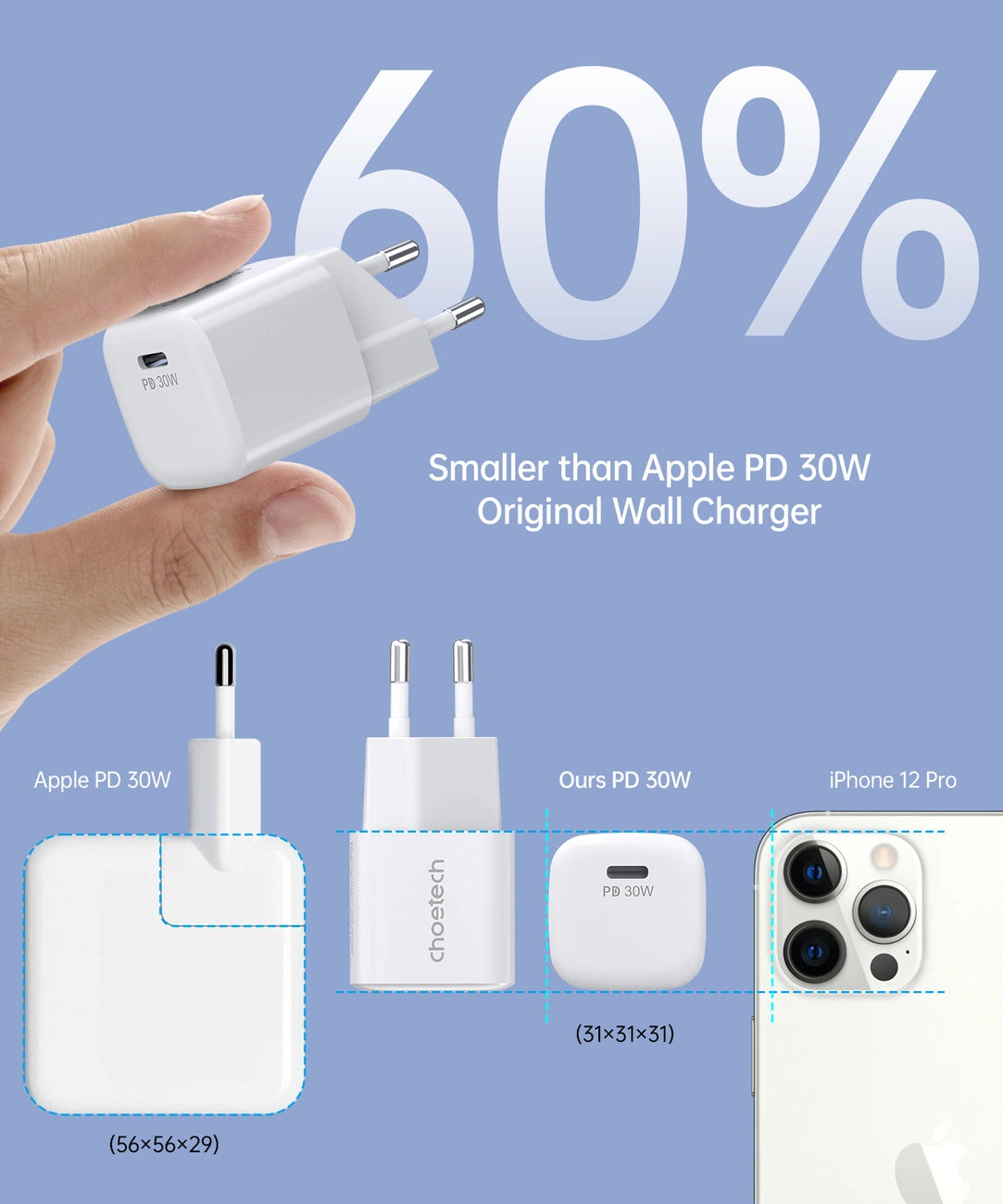 Choetech PD5007 USB-C PD 30W GaN vægoplader - hvid