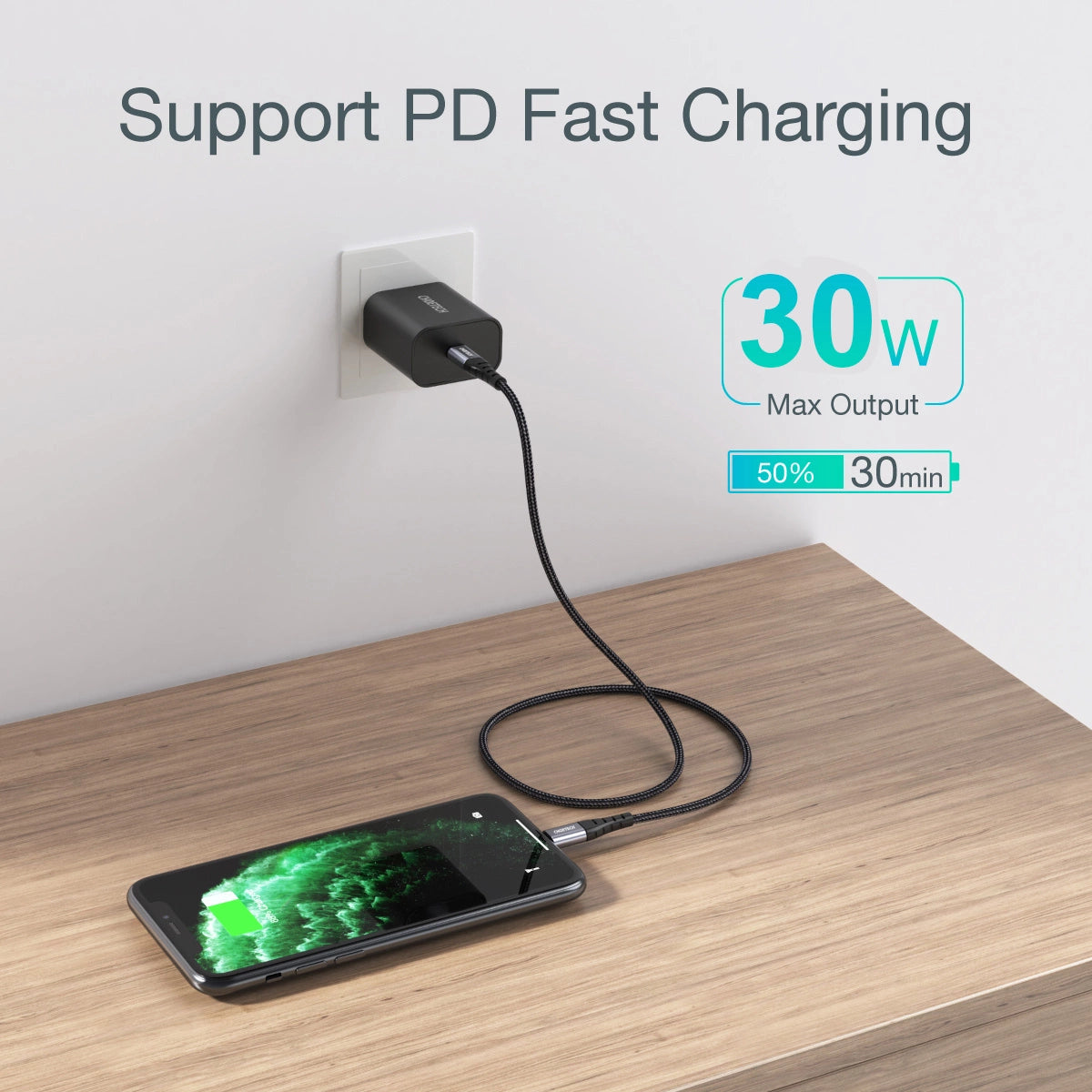 Choetech IP0039 USB-C / Lightning MFi-kabel, 1,2 m lang - sort