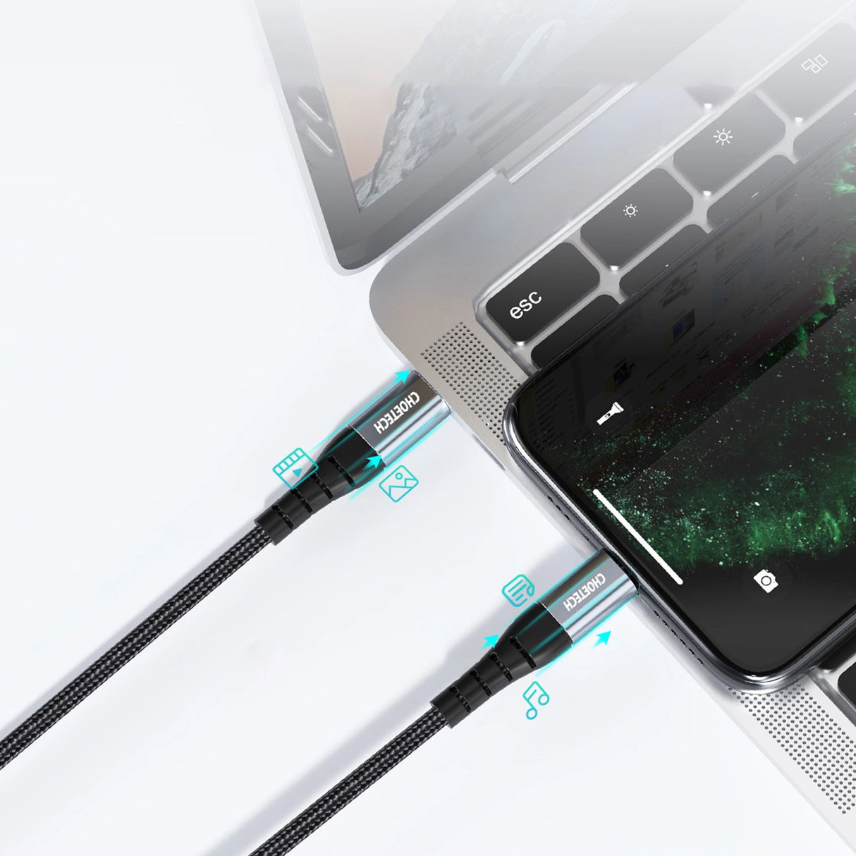 Choetech IP0041 USB-C / Lightning MFi 480Mb/s 3A 2 m kabel - sort