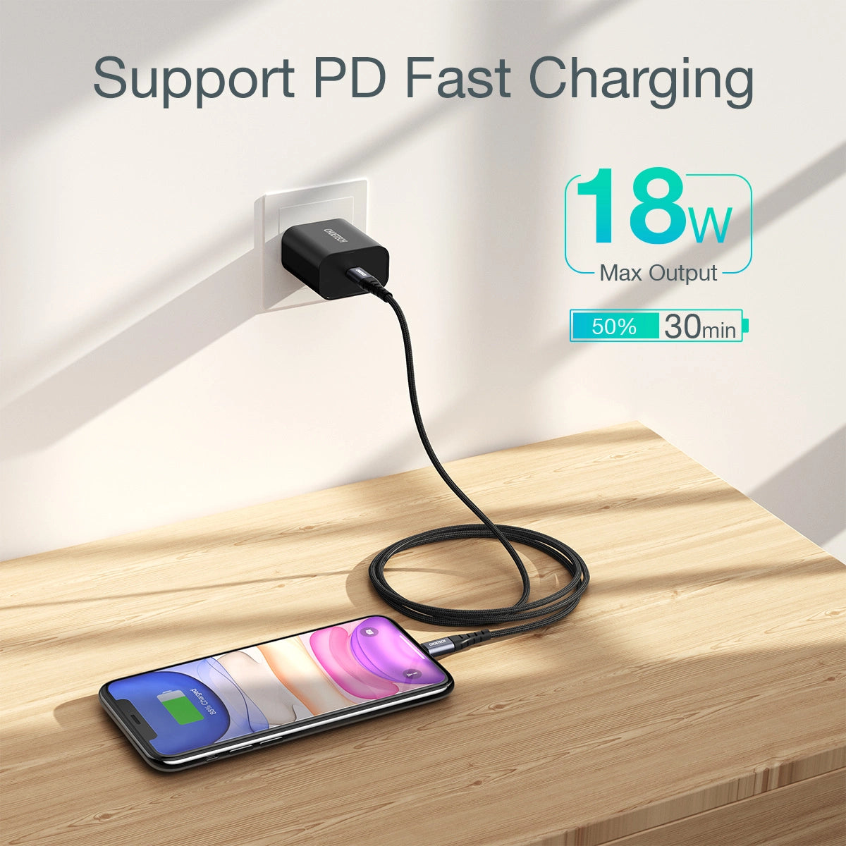 Choetech IP0041 USB-C / Lightning MFi 480Mb/s 3A 2 m kabel - sort