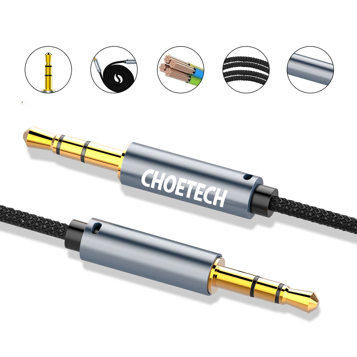 Choetech AUX002 kabel mini jack 3,5 mm (mand) / mini jack 3,5 mm (mand) 1,2 m - sort