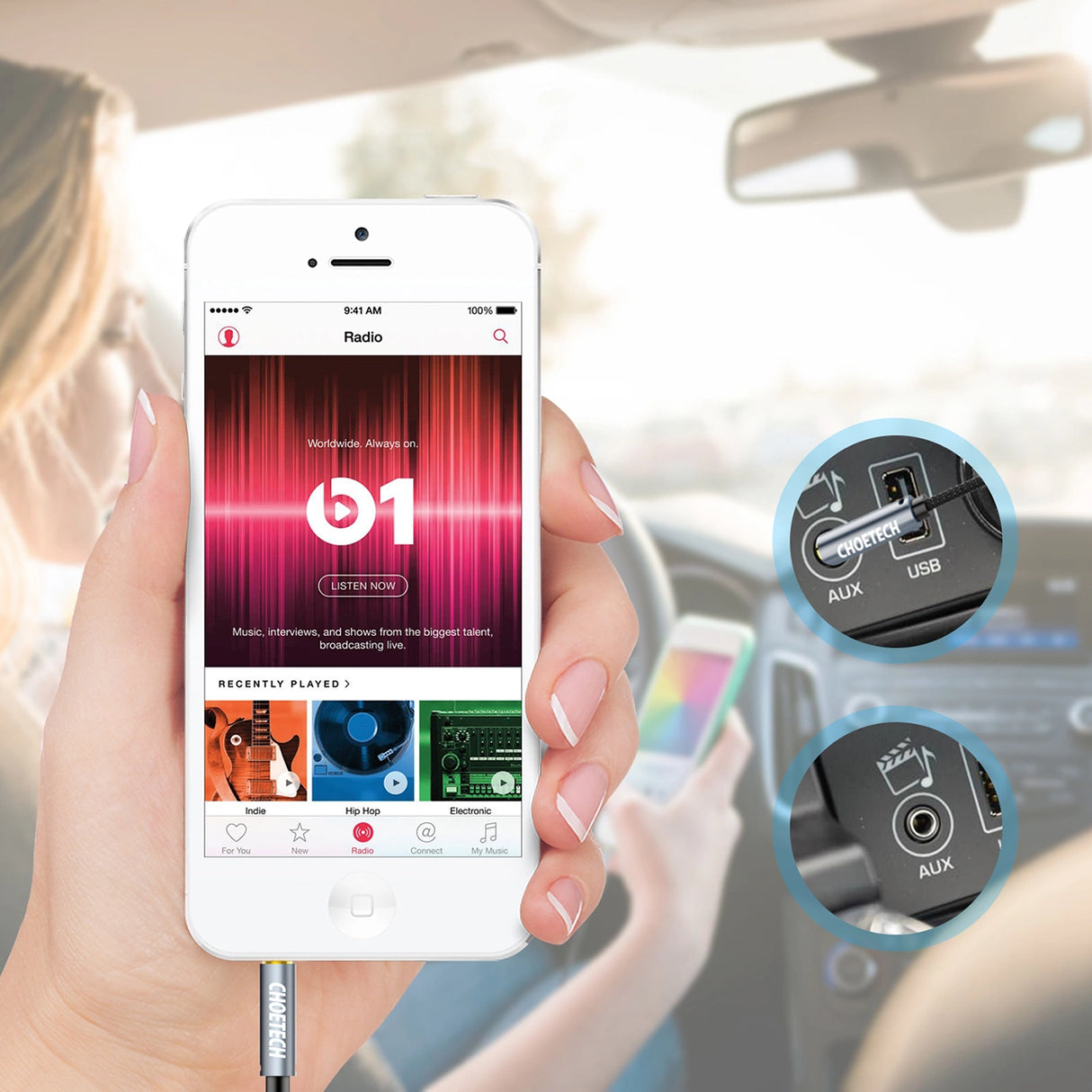 Choetech AUX002 kabel mini jack 3,5 mm (mand) / mini jack 3,5 mm (mand) 1,2 m - sort