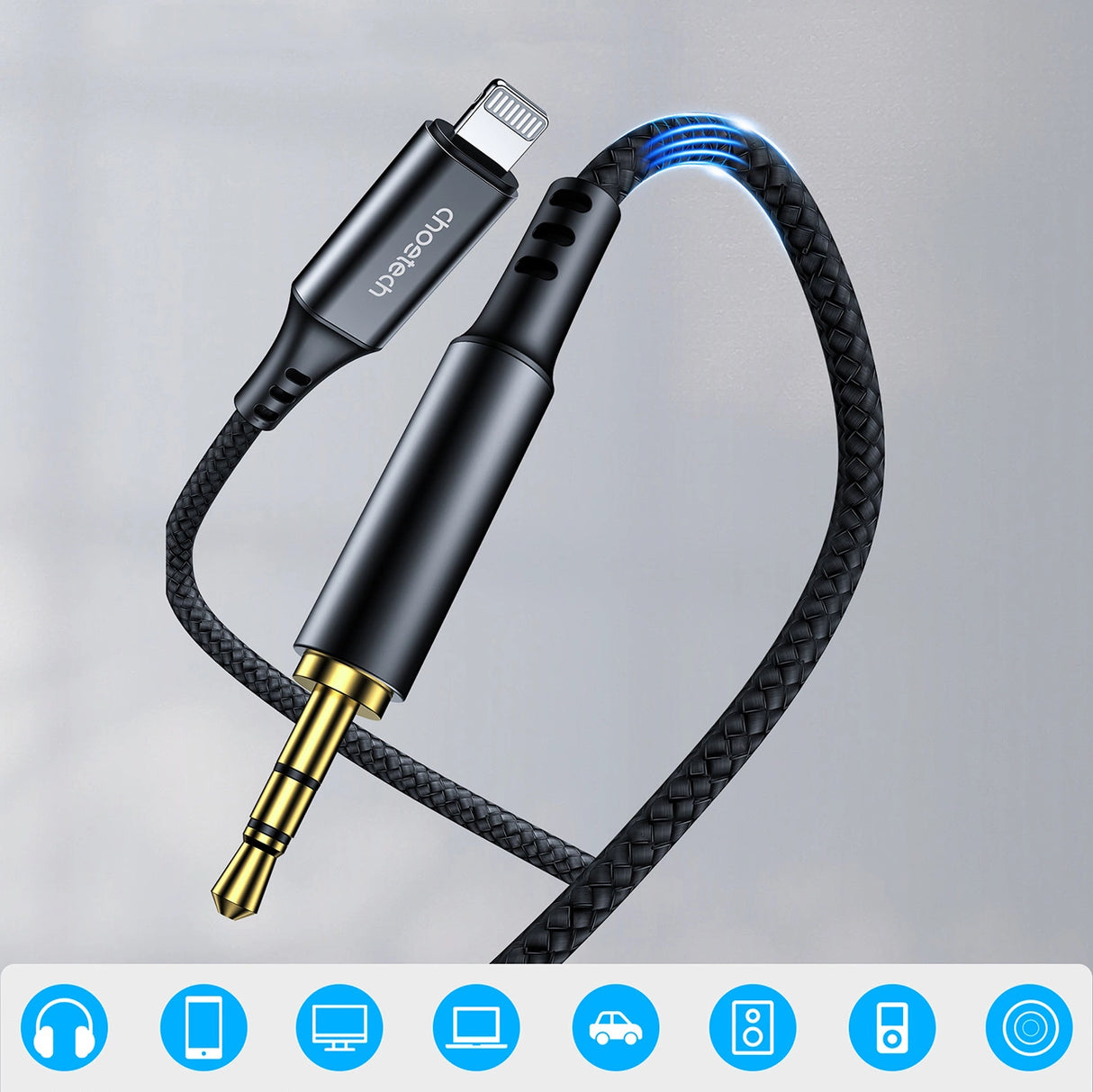 Choetech AUX009 Lighting / mini jack 3,5 mm kabel 2 m - sort