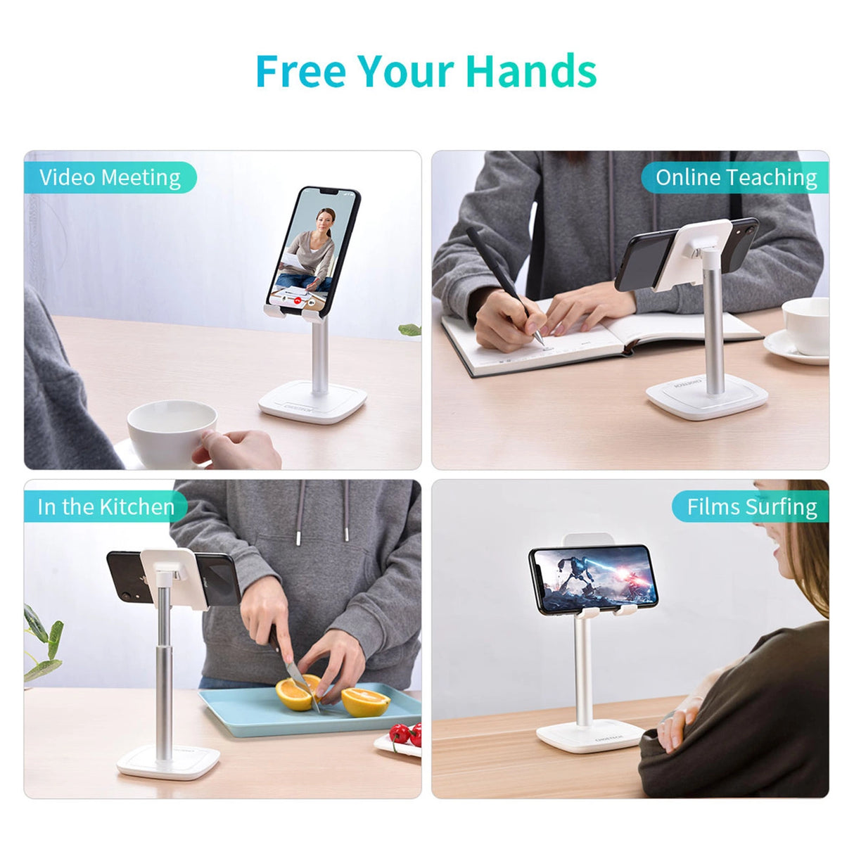Choetech H035 aluminium stand til en telefon eller tablet med justering - hvid og sølv