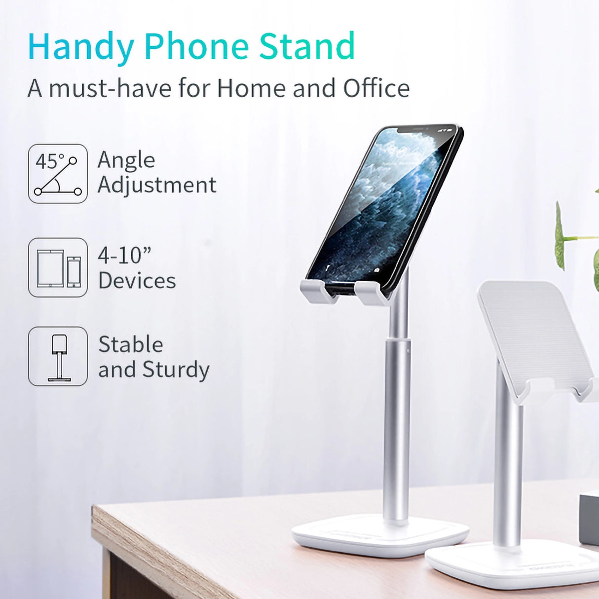 Choetech H035 aluminium stand til en telefon eller tablet med justering - hvid og sølv