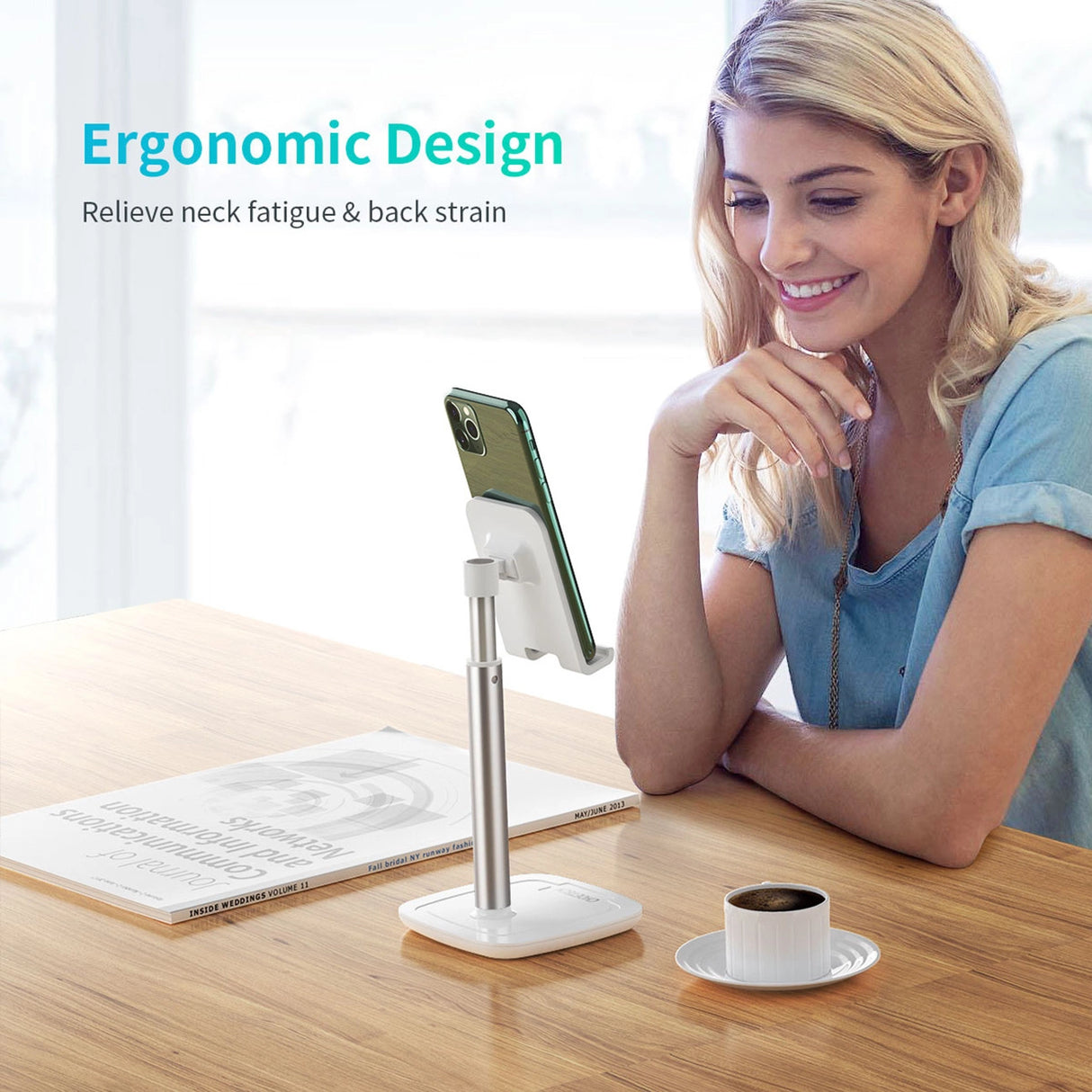 Choetech H035 aluminium stand til en telefon eller tablet med justering - hvid og sølv