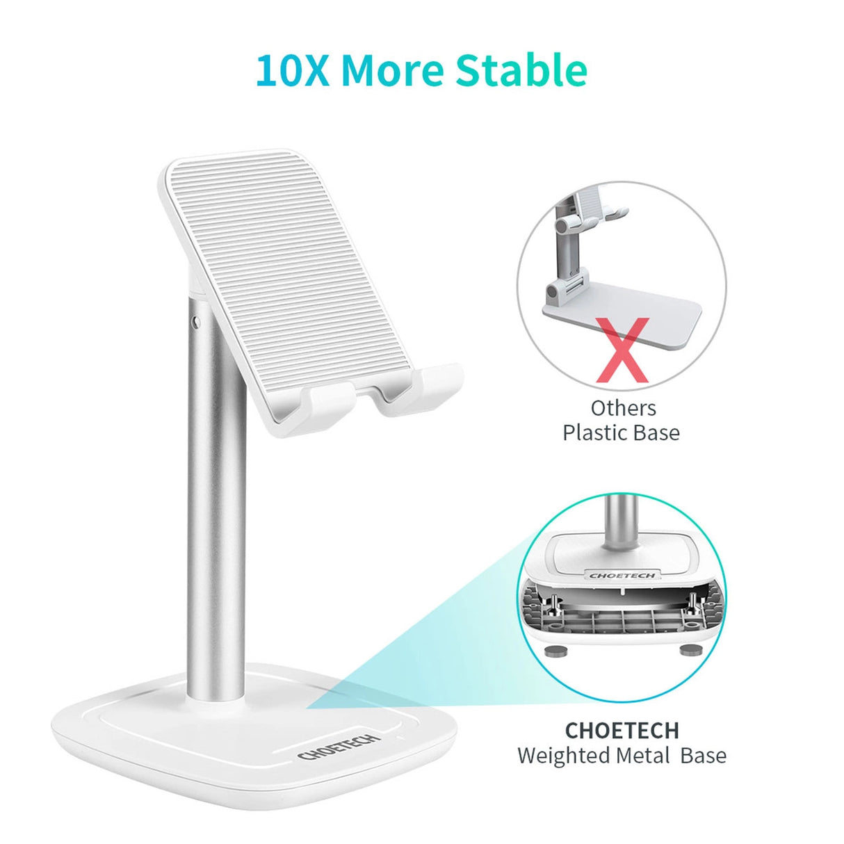 Choetech H035 aluminium stand til en telefon eller tablet med justering - hvid og sølv